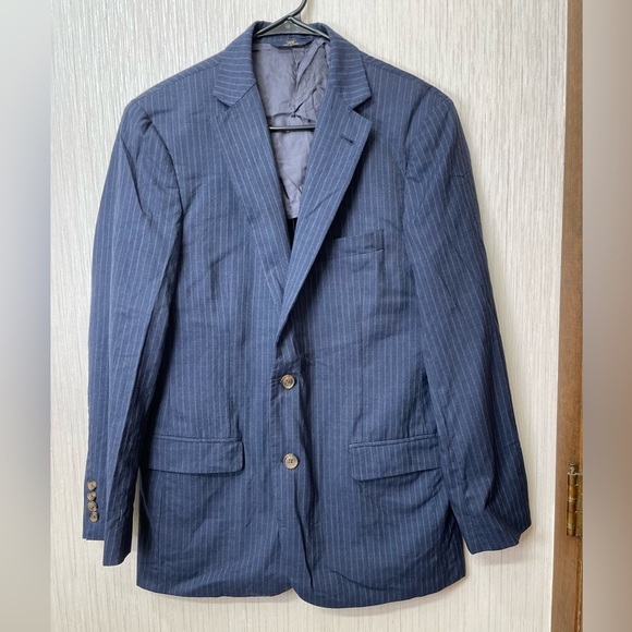Brooks Brothers 346 41R Navy Pinstripe 100% Wool 2-Button Blazer Suit Jacket - Picture 1 of 9